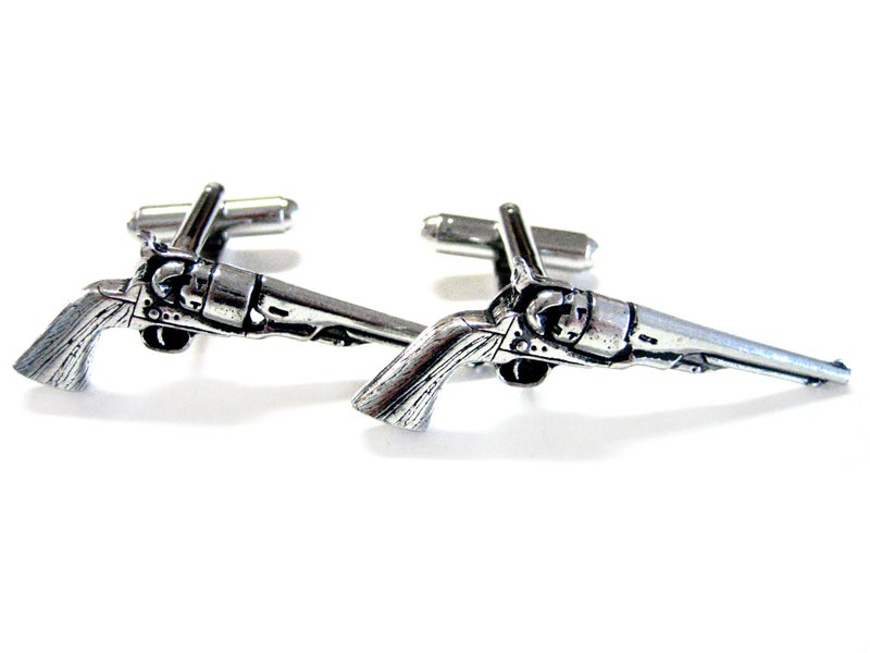 Kiola Designs Antique Revolver Pistol Gun Cufflinks - Image 1