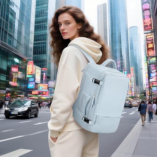 Hanples Large Travel Backpack for Women, 35L Carry on Luggage Backpack,17 Inch Laptop Backpack with USB Charging Port, Waterproof Casual Bag Gift for Men with 2 Toiletry Bags (Light Blue) - Image 2