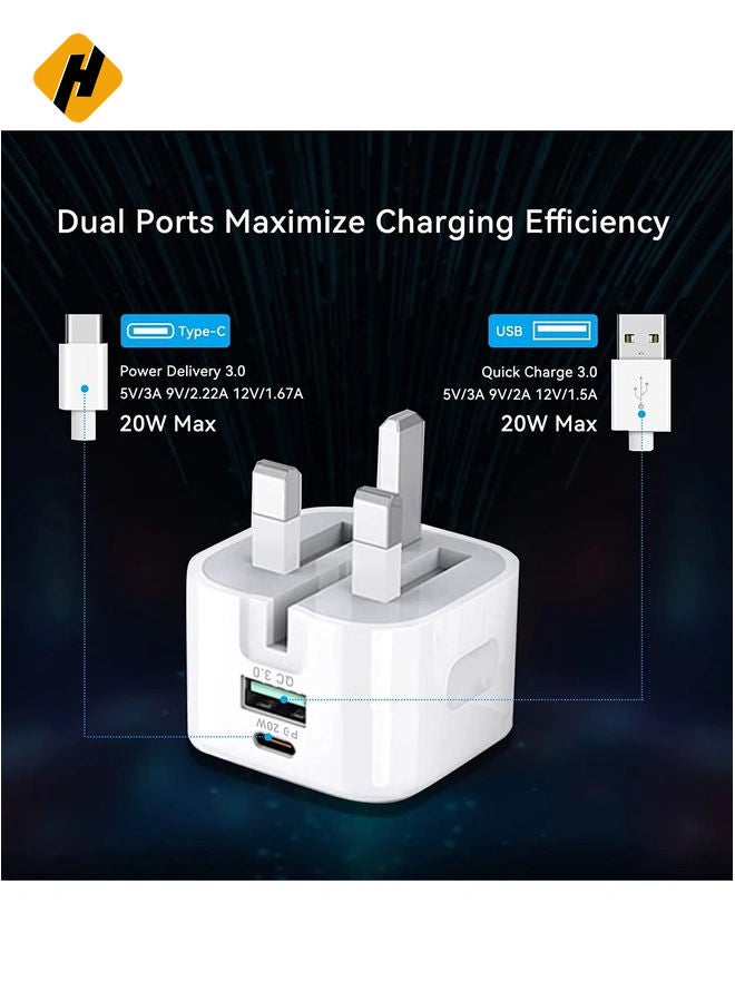 HuHa 20W USB C Charger Block, 2-Ports [USB-C + USB] Charging Station, QC PD3.0 GaN Fast Charging Block, Type C Power Adapter for iPad Pro/iPhone/Samsung Note/Galaxy (Not with Cable)  - Image 3