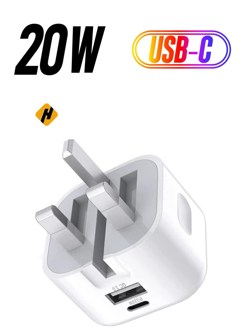 HuHa 20W USB C Charger Block, 2-Ports [USB-C + USB] Charging Station, QC PD3.0 GaN Fast Charging Block, Type C Power Adapter for iPad Pro/iPhone/Samsung Note/Galaxy (Not with Cable)  - Image 1