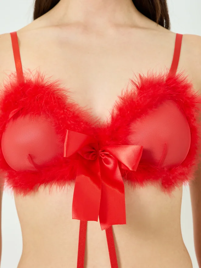 Styli red Styli Red Fuzz Trim Padded Bra Bodysuit with Rabbit Ears and Stockings for Women | Best Price UAE
