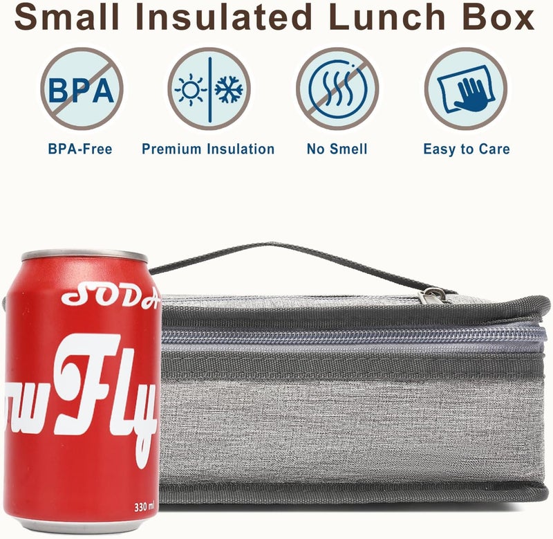 FlowFly Small Insulated Lunch box Portable Soft Bag Mini Cooler Thermal Meal Tote Kit with Handle for Work & School, Heather Grey - Image 2