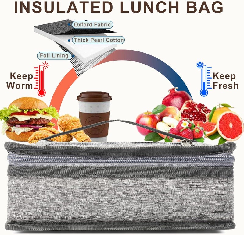 FlowFly Small Insulated Lunch box Portable Soft Bag Mini Cooler Thermal Meal Tote Kit with Handle for Work & School, Heather Grey - Image 3