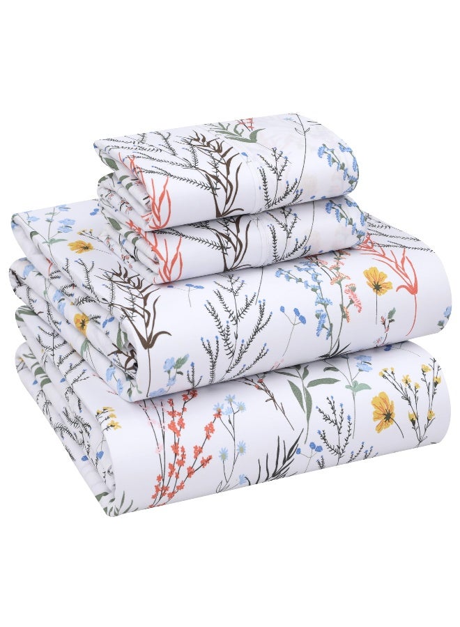 RUVANTI 100% Cotton Full Size Bed Sheets, 4 Pieces, Soft & Breathable Percale Weave Bedding, Deep Pocket 16", Hotel Standard, Crisp Cool Feel, Durable, Perfect Sheet Set Floral, Aroma - Image 1