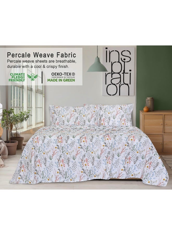 RUVANTI 100% Cotton Full Size Bed Sheets, 4 Pieces, Soft & Breathable Percale Weave Bedding, Deep Pocket 16", Hotel Standard, Crisp Cool Feel, Durable, Perfect Sheet Set Floral, Aroma - Image 3