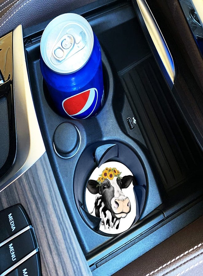 لوح هوج قواعد أكواب للسيارة للنساء، هدية مثالية لعيد الأم، عبوة من قطعتين، زينة عيد الفصح، قاعدة أكواب سيراميك ماصة بتصميم بقرة لطيفة، مقاس 2.56 بوصة، تحافظ على نظافة وجفاف حاملات الأكواب، سهلة الإزالة (بقرة لطيفة وزهرة عباد الشمس). - Image 3
