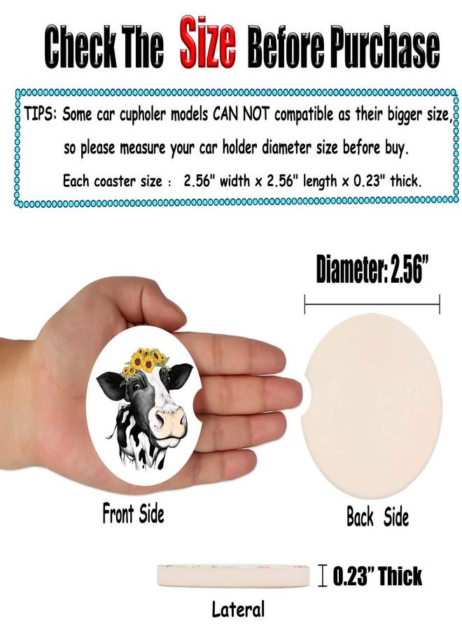 لوح هوج قواعد أكواب للسيارة للنساء، هدية مثالية لعيد الأم، عبوة من قطعتين، زينة عيد الفصح، قاعدة أكواب سيراميك ماصة بتصميم بقرة لطيفة، مقاس 2.56 بوصة، تحافظ على نظافة وجفاف حاملات الأكواب، سهلة الإزالة (بقرة لطيفة وزهرة عباد الشمس). - Image 5