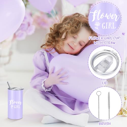 Sieral 9 Pcs Flower Girl Proposal Gifts Set Personalized Flower Girl Tumbler with Straw Bride Gift Box Canvas Bag Sunglasses Hair Ring Diamond Pen Envelope for Wedding(Purple,Retro) - Image 3