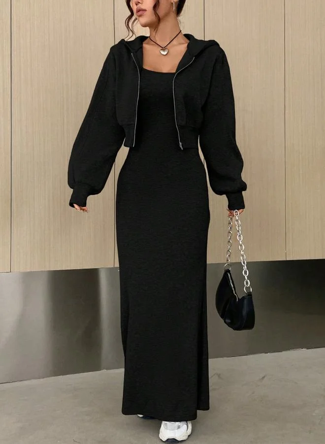 تايك تو طقم جاكيت هودي وفستان طويل ضيق