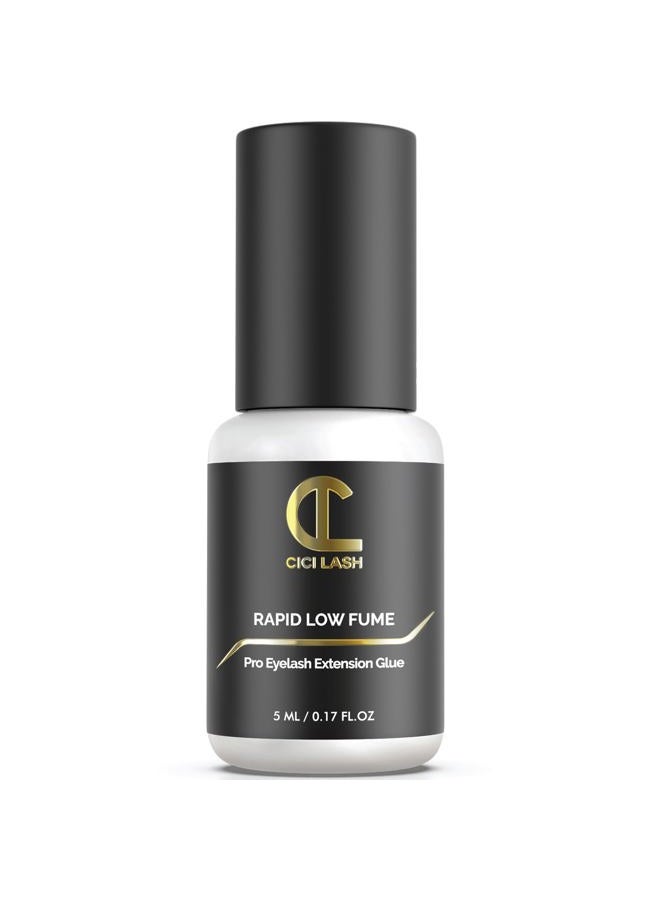 CICI Lash Rapid Low Fume Eyelash Extension Glue for Professionals - Maximum 8 Week Retention / 1 Second Drying Time Semi Permanent Individual/Volume Lash Extension Glue with Deep Black Color - Latex Free 5ml - Image 1