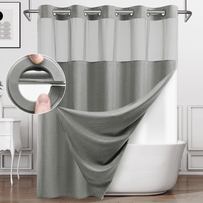 WONICY Extra Long No Hook Shower Curtain with Snap in Liner  Polyester Textured Shower Curtain with Liner Set  Waterproof Washable Hotel Style Shower Curtains for Bathroom  71Wx86H  Grey - Image 1
