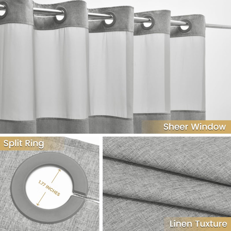 WONICY Extra Long No Hook Shower Curtain with Snap in Liner  Polyester Textured Shower Curtain with Liner Set  Waterproof Washable Hotel Style Shower Curtains for Bathroom  71Wx86H  Grey - Image 4