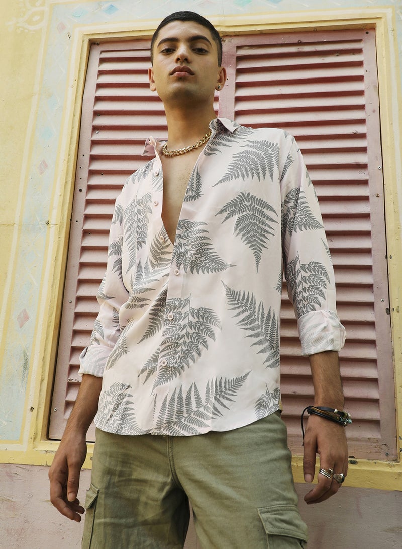 Campus Sutra Campus Sutra Men's Light Pink & Dark Grey Contrast Fern Shirt For Casual Wear | Spread Collar | Long Sleeve | Button Closure | Heavy Rayon Shirts Crafted With Comfort Fit For Everyday Wear  - Image 2