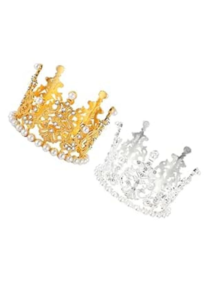 2 Pcs Silver Crown Cake Toppers For Birthday Wedding Party Decorations - Image 1