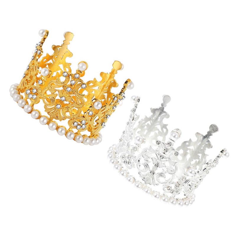 2 Pcs Silver Crown Cake Toppers For Birthday Wedding Party Decorations - Image 2