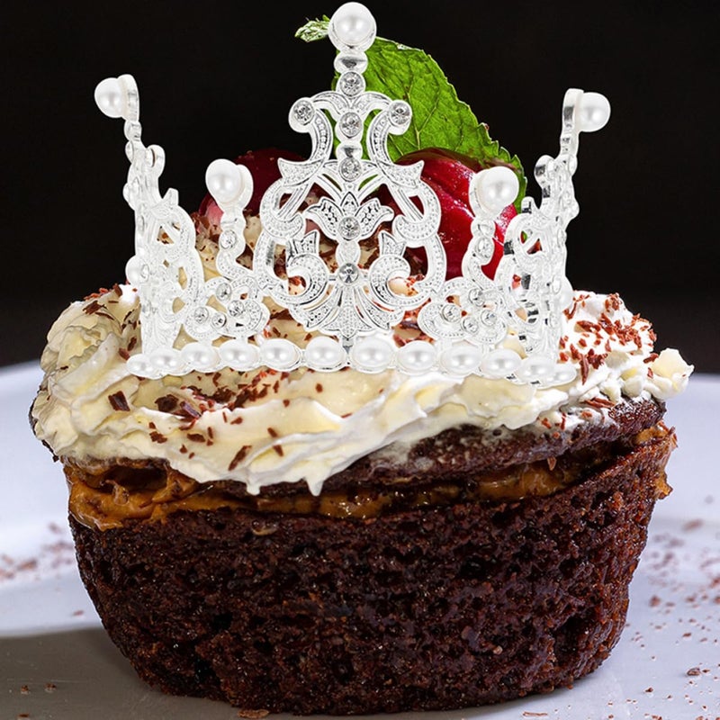 2 Pcs Silver Crown Cake Toppers For Birthday Wedding Party Decorations - Image 5