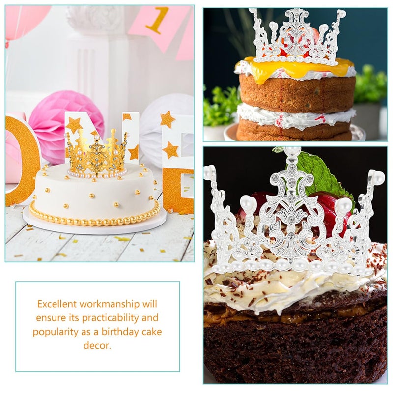 2 Pcs Silver Crown Cake Toppers For Birthday Wedding Party Decorations - Image 4