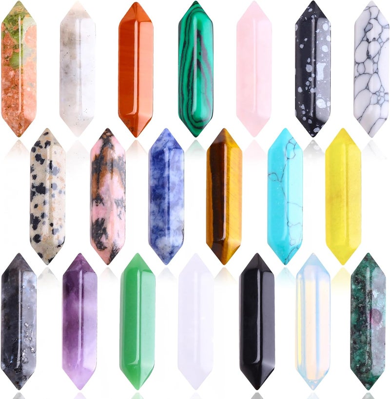 FORBY 20Pcs Natural Healing Crystal Stoness Set Hexagonal Bullet Shaped Crystal Gemstone Wand Set Real Amethyst Rose Quartz Gems for Healing and Meditation Yoga 