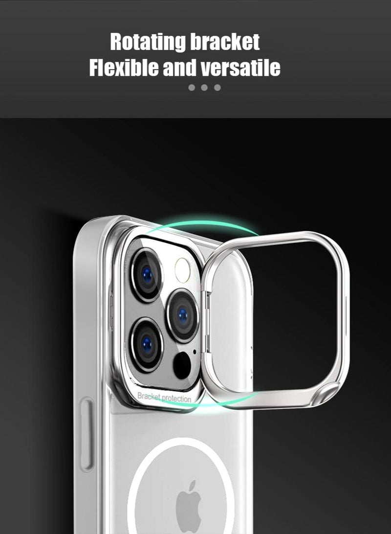 iPhone 15 Pro Max Case Cover Built-in Camera Ring Magnetic Mobile Phone Holder Stand Translucent Matte Comfortable Hold Shockproof Protective MagSafe Back Cover for Apple iPhone 15 Pro Max  - Image 3