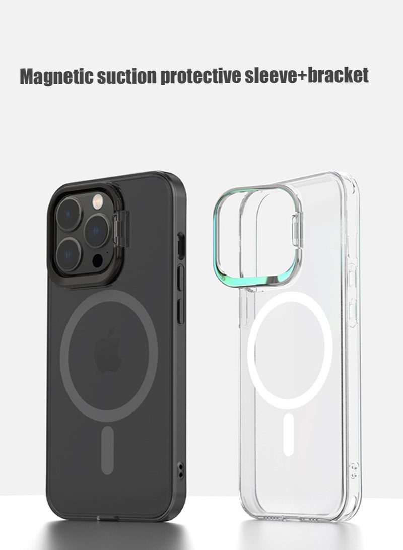 iPhone 15 Pro Max Case Cover Built-in Camera Ring Magnetic Mobile Phone Holder Stand Translucent Matte Comfortable Hold Shockproof Protective MagSafe Back Cover for Apple iPhone 15 Pro Max  - Image 4