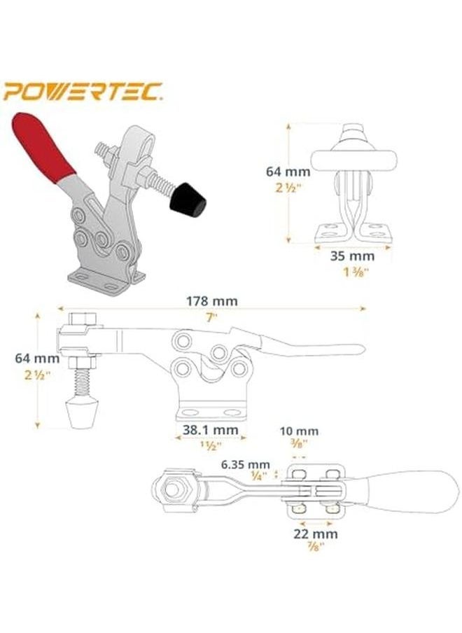 POWERTEC 20327 Quick Release Horizontal Toggle Clamp 201B 300 Lb Holding Capacity W Rubber Pressure Tip 4Pk - Image 2