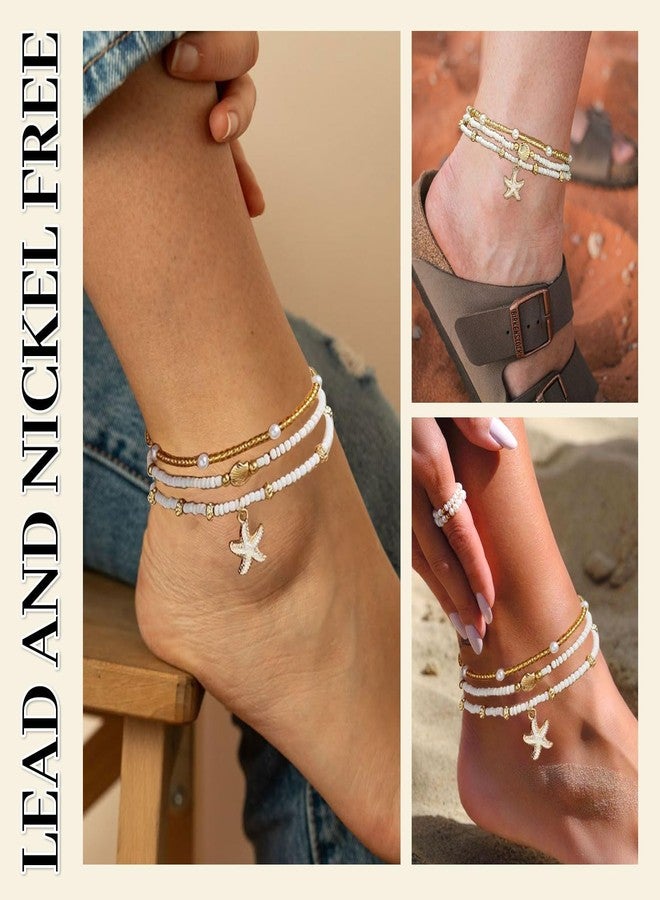 BCNJEPIN 3 Pcs Anklet for Women Stylish, Bohemian Beach Accessories, Shell Starfish Pearl Design Boho Jewellery for Women, Stretch Fit Anklets for Girls and Women, Ladies Beach Fashion Accessories, Gift for Special Occasions - Image 5