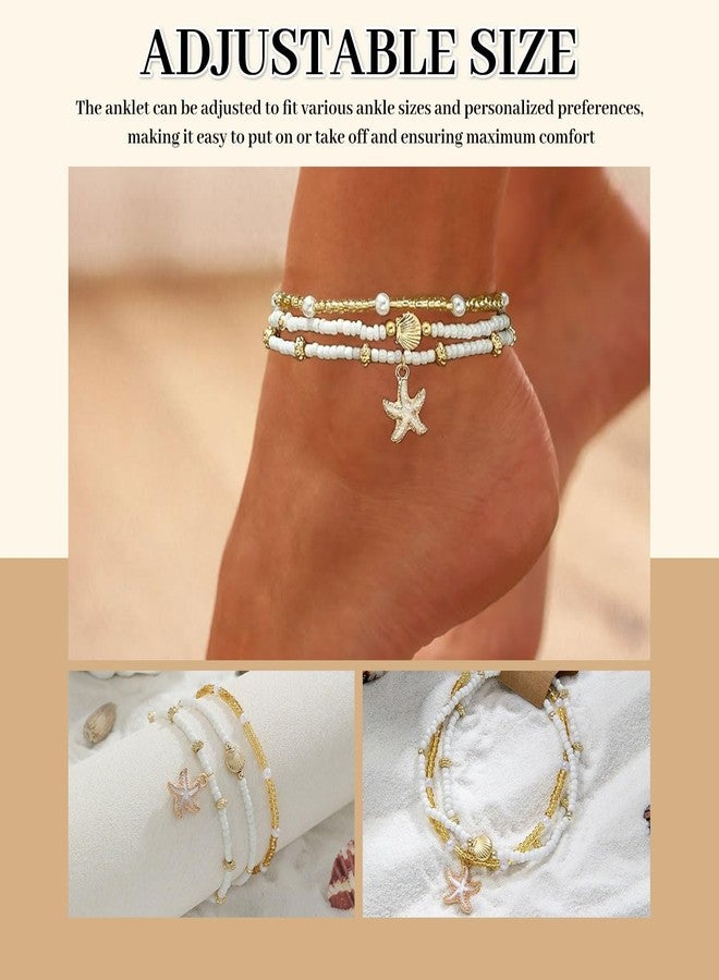 BCNJEPIN 3 Pcs Anklet for Women Stylish, Bohemian Beach Accessories, Shell Starfish Pearl Design Boho Jewellery for Women, Stretch Fit Anklets for Girls and Women, Ladies Beach Fashion Accessories, Gift for Special Occasions - Image 4