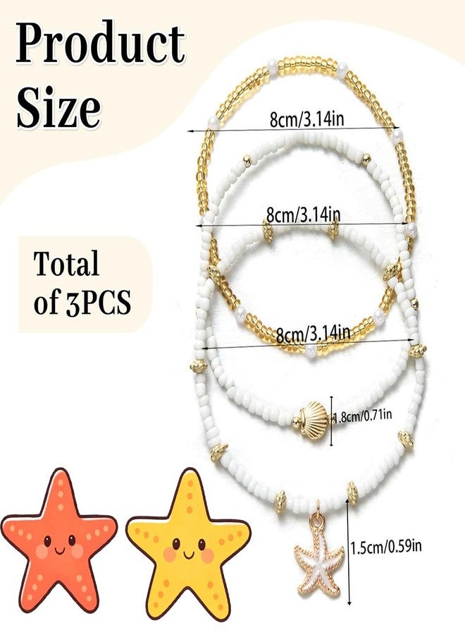BCNJEPIN 3 Pcs Anklet for Women Stylish, Bohemian Beach Accessories, Shell Starfish Pearl Design Boho Jewellery for Women, Stretch Fit Anklets for Girls and Women, Ladies Beach Fashion Accessories, Gift for Special Occasions - Image 2