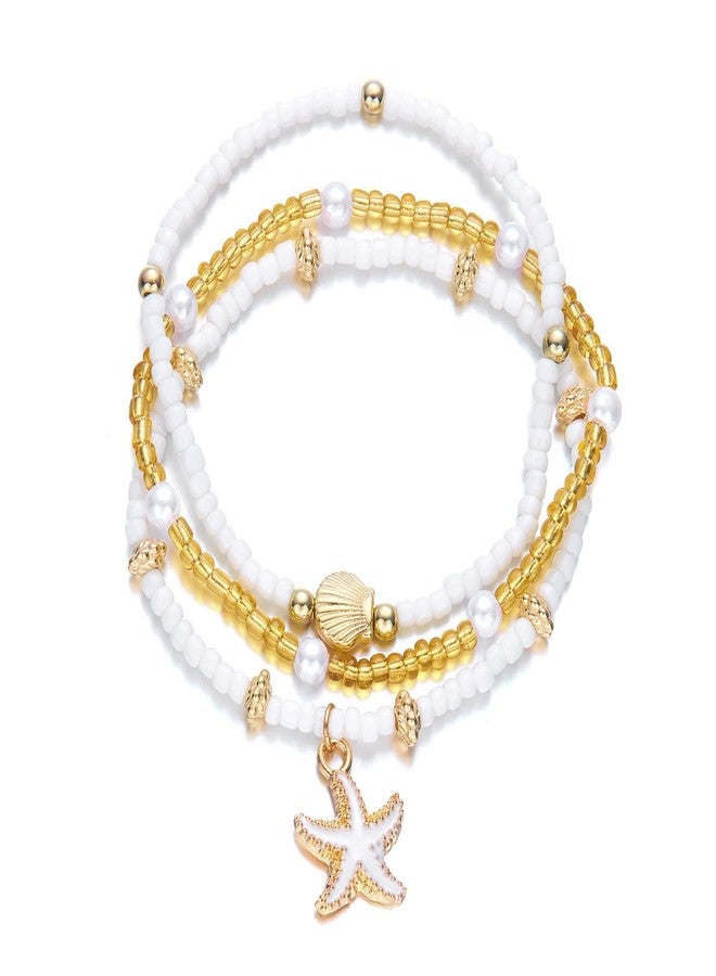 BCNJEPIN 3 Pcs Anklet for Women Stylish, Bohemian Beach Accessories, Shell Starfish Pearl Design Boho Jewellery for Women, Stretch Fit Anklets for Girls and Women, Ladies Beach Fashion Accessories, Gift for Special Occasions - Image 1