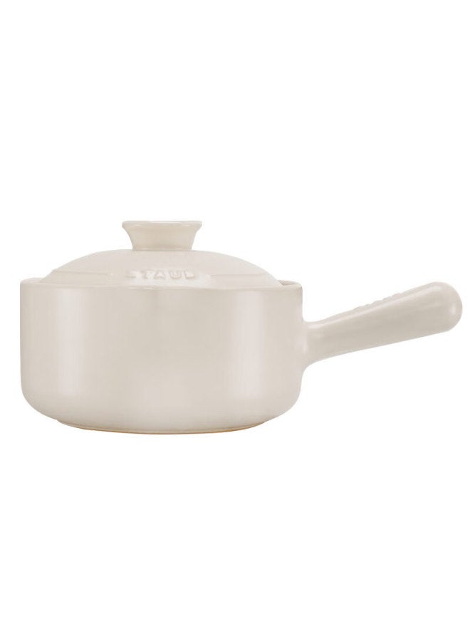 Staub Single Thick Clay Casserole For Home Use, Aesthetically Pleasing, Approximately 1.3l, Handmade Single-handle Thick Clay Casserole In Rice White, 18cm, 1029159