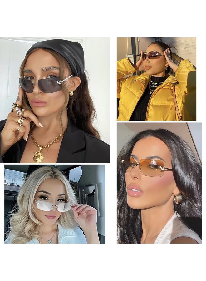 knliwkm Rimless Rectangle Y2k Sunglasses for Women Men Cute Small Frameless Pink Tinted Lens 2000S Fashion Shades with Butterfly - Image 3