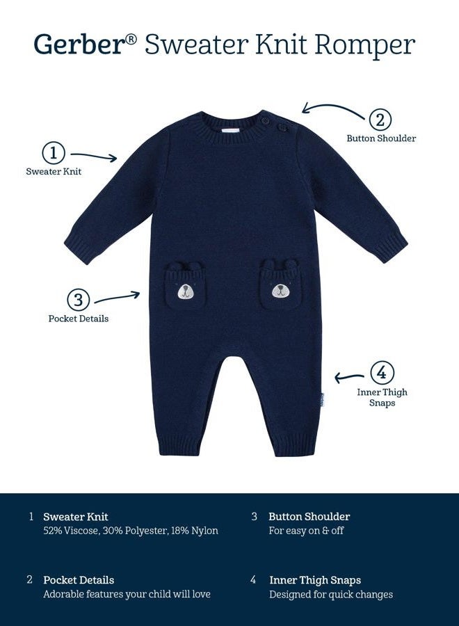 Gerber baby-boys Sweater Knit Romper Jumpsuit, Blue Dog, 18 Months - Image 4