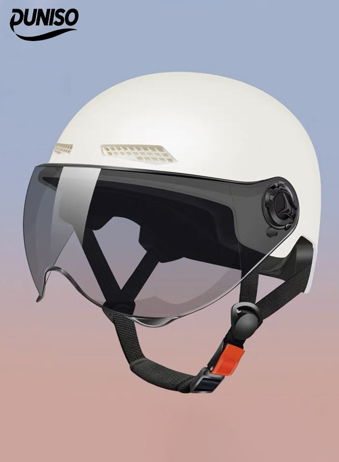 DUNISO 3C Certified Electric Vehicle Helmet，Sun-Protection Motorbike Helmet with Short Goggles，Safe and Comfortable，Breathable, Sturdy and Durable，Unisex，White  - Image 1