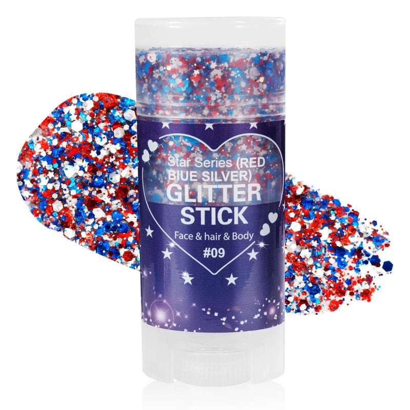 Mysense Patriotic Red White and Blue Body Glitter Stick,4th of July Accessories,Sparkling Face Hair Glitter for Fourth of July Outfit Women Kids,American Pride USA Flag Makeup for Independence Day - Image 1
