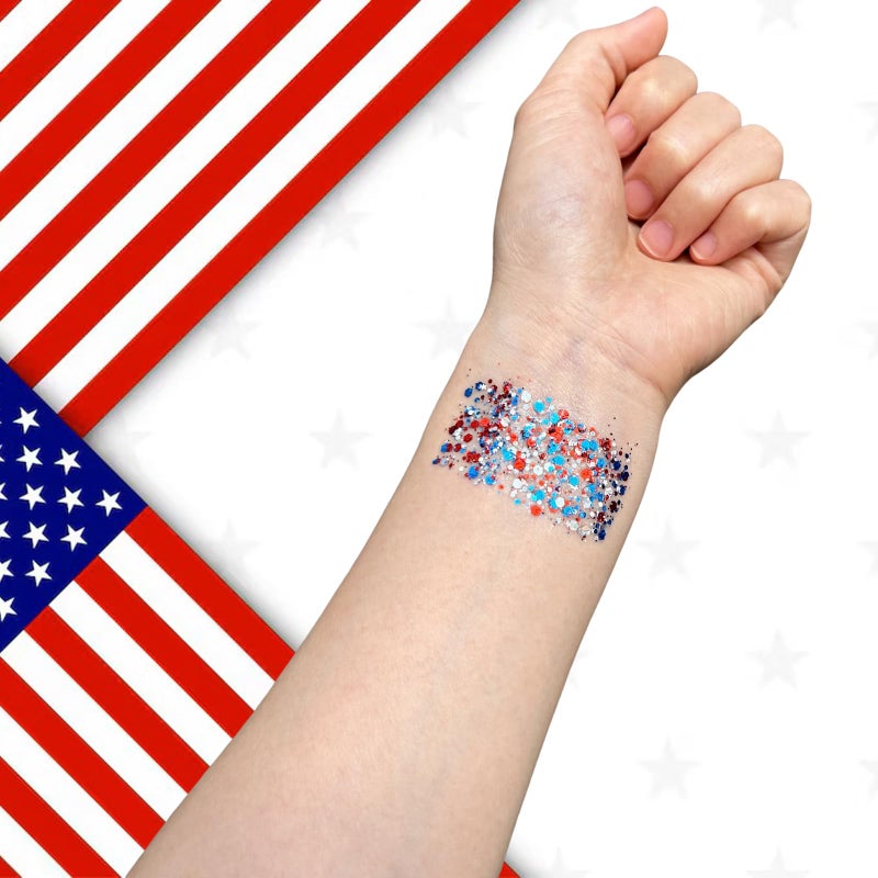 Mysense Patriotic Red White and Blue Body Glitter Stick,4th of July Accessories,Sparkling Face Hair Glitter for Fourth of July Outfit Women Kids,American Pride USA Flag Makeup for Independence Day - Image 5