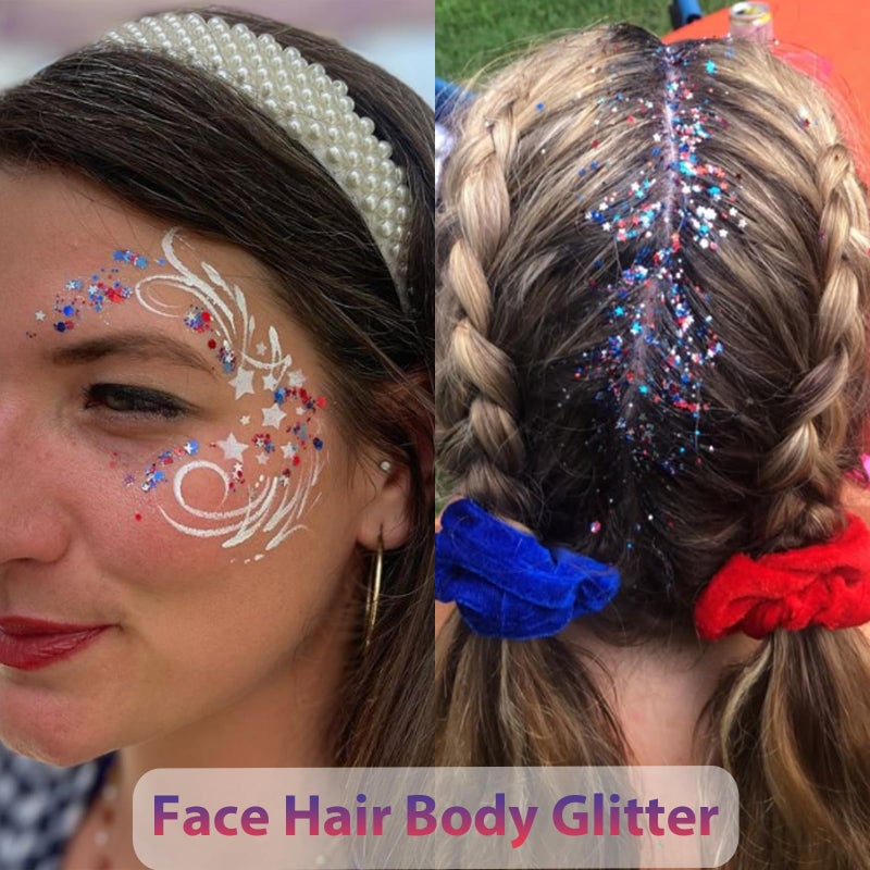 Mysense Patriotic Red White and Blue Body Glitter Stick,4th of July Accessories,Sparkling Face Hair Glitter for Fourth of July Outfit Women Kids,American Pride USA Flag Makeup for Independence Day - Image 4
