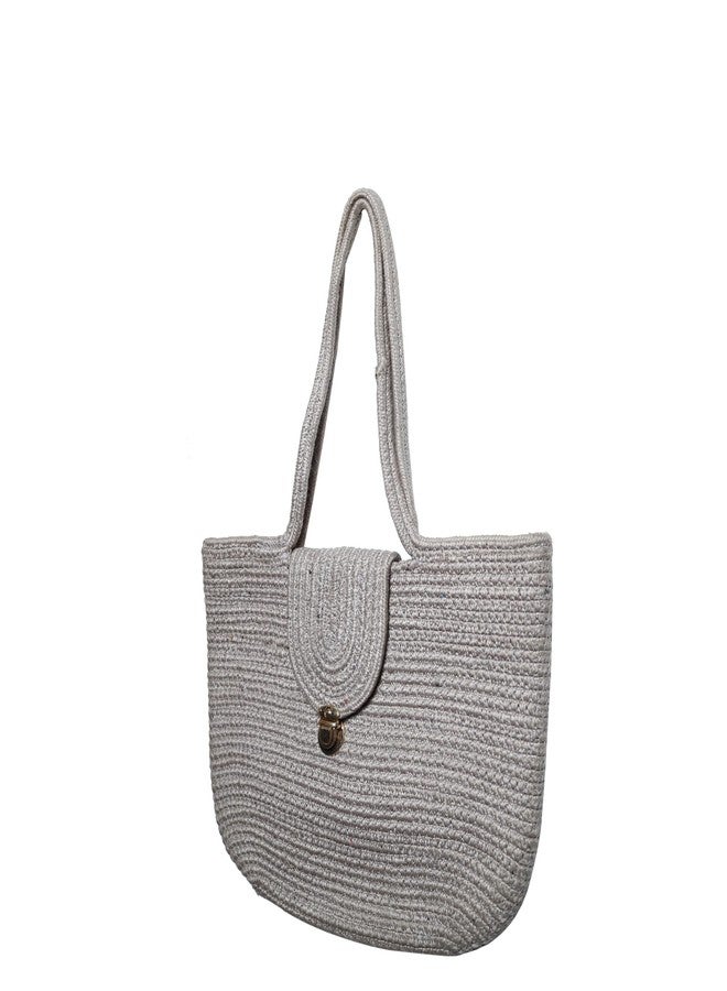 Ariya Women's Handbag (4057 | Silver) Handcrafted Lightweight Shoulder Handbag, PP & Cotton Blend, Spacious Design with Secure Flap Lock, Perfect for Ladies & Girls, Bag for Daily, Casual, Travel - Image 2