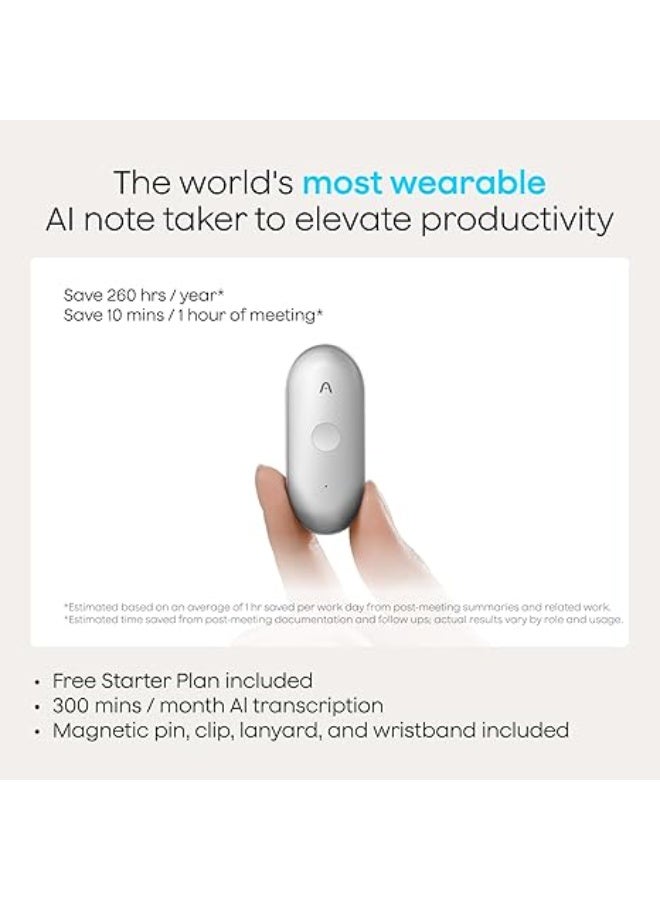 Plaud NotePin S AI Voice Recorder-Silver Wearable AI Notetaker, AI Transcribe & Summarize, Support 112 Languages, 64GB Memory, Audio Recorder for Meetings Interviews with 4 Accessories - Image 2