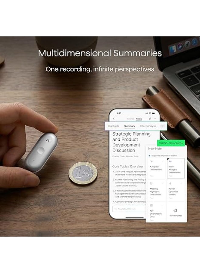 Plaud NotePin S AI Voice Recorder-Silver Wearable AI Notetaker, AI Transcribe & Summarize, Support 112 Languages, 64GB Memory, Audio Recorder for Meetings Interviews with 4 Accessories - Image 4