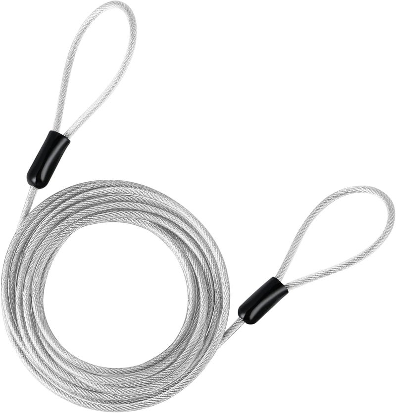 DELSWIN Security Steel Cable with Loops - 3mm (1/8 inch) Thick 15FT Heavy Duty Safety Wire Bike Lock Cable Vinyl Coated Braided Cable for Luggage,Ropes of Metal - Image 1