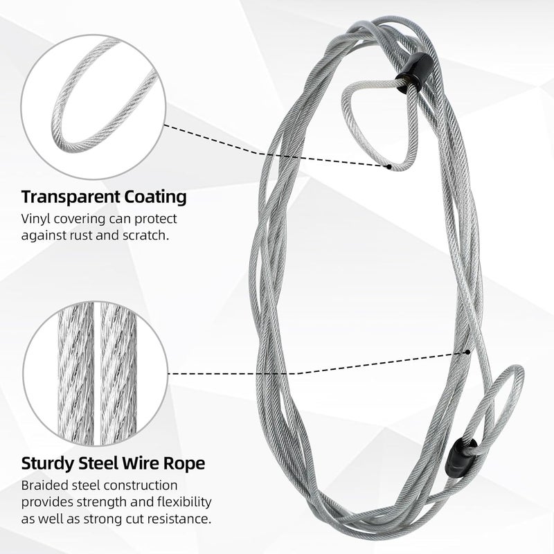 DELSWIN Security Steel Cable with Loops - 3mm (1/8 inch) Thick 15FT Heavy Duty Safety Wire Bike Lock Cable Vinyl Coated Braided Cable for Luggage,Ropes of Metal - Image 3
