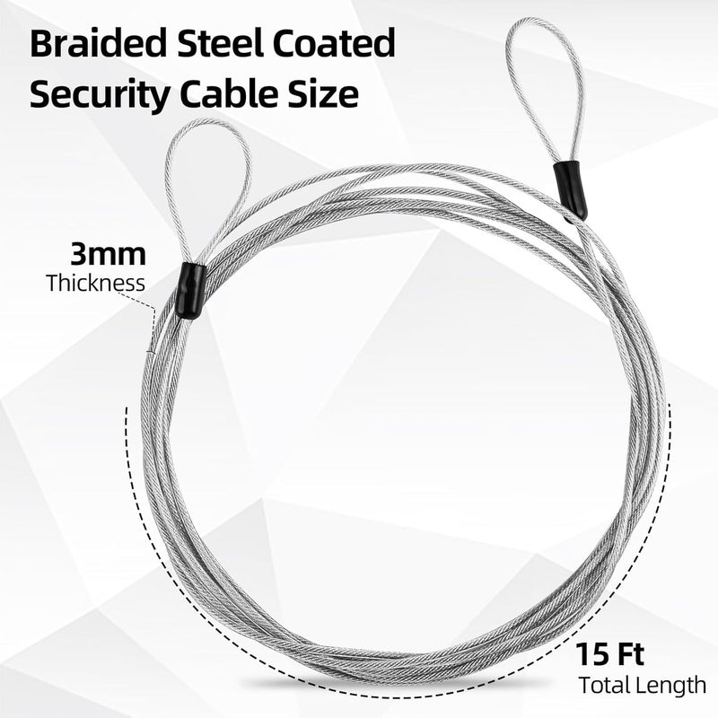 DELSWIN Security Steel Cable with Loops - 3mm (1/8 inch) Thick 15FT Heavy Duty Safety Wire Bike Lock Cable Vinyl Coated Braided Cable for Luggage,Ropes of Metal - Image 4