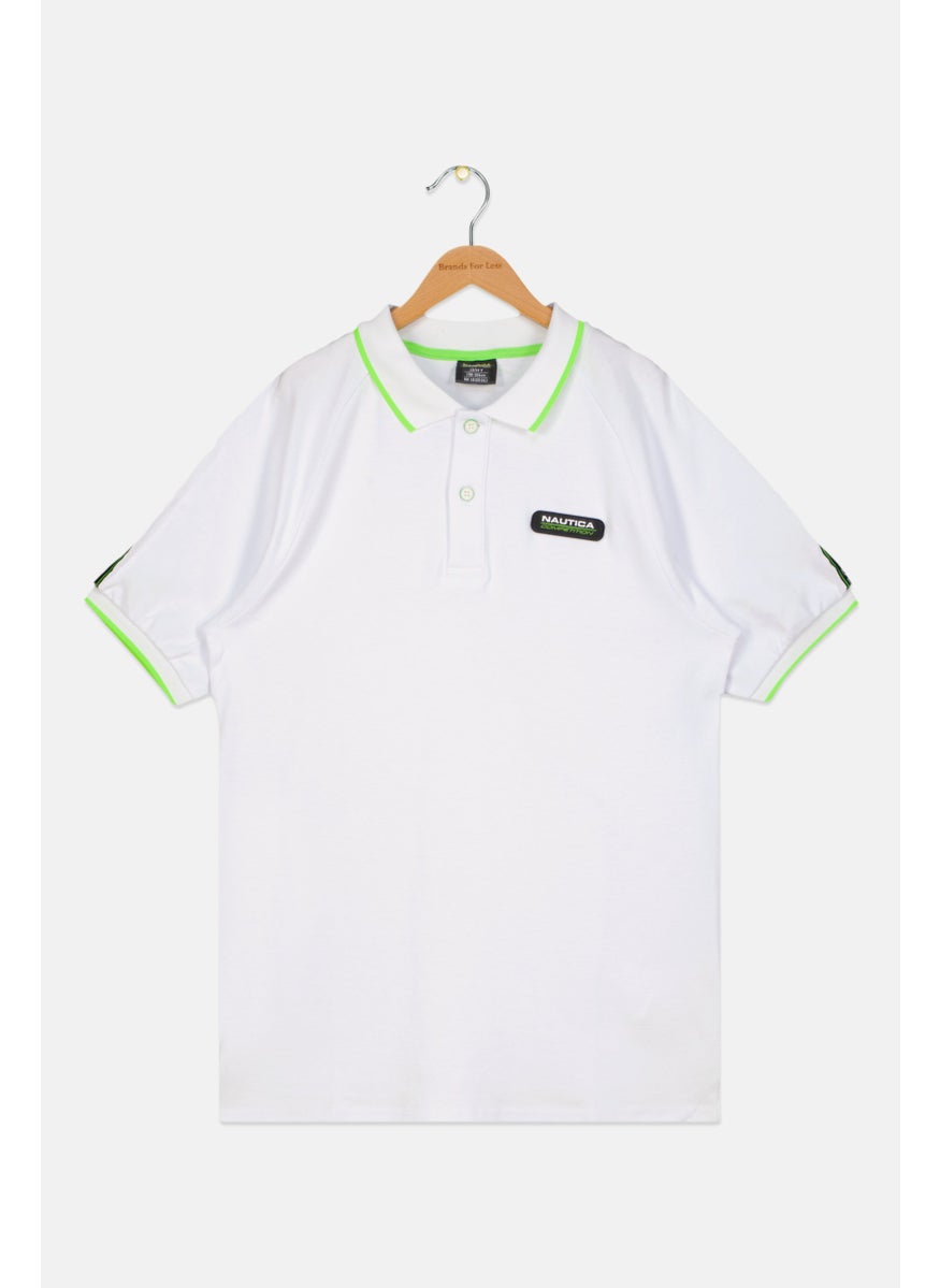Nautica Competition Kids Boy Short Sleeve Embroidered Logo Polo Shirt, White  - Image 1