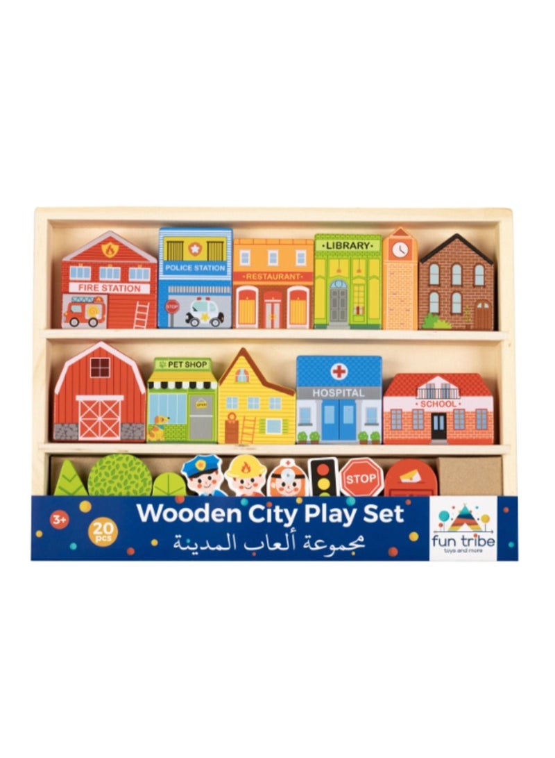 Fun Tribe Wooden City Play Set | Toys for Boys and Girls | Toys for Play Mat and Carpets | Vehicle Toy Set for Kids and Children | Safe To Play | Screen Free | Activity, Educational & Learning Toys - Image 1