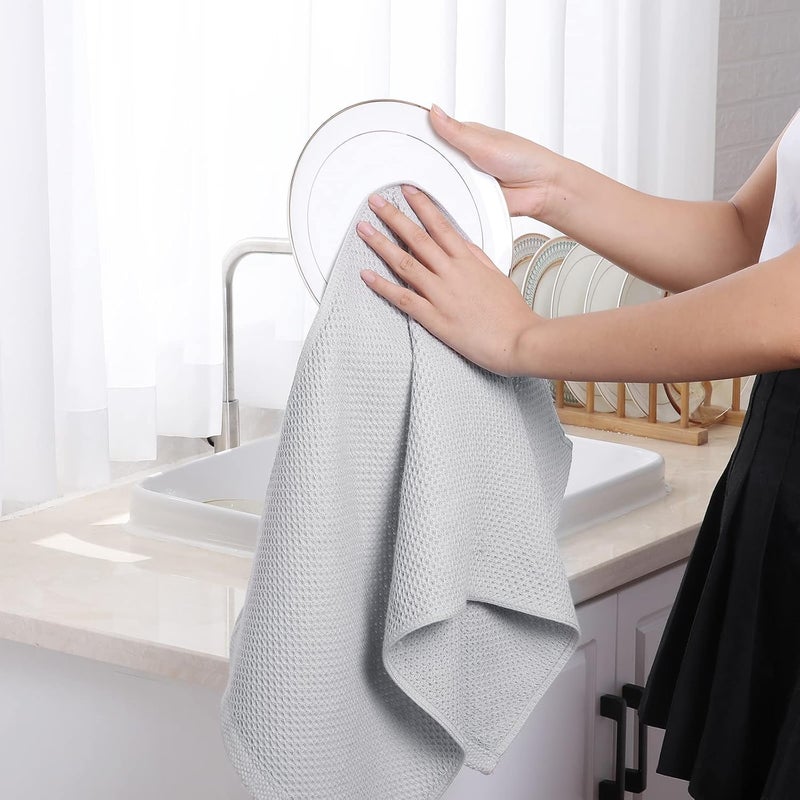 Homaxy 100% Cotton Waffle Weave Kitchen Dish Towels, Ultra Soft Absorbent Quick Drying Cleaning Towel, 13x28 Inches, 4-Pack, Light Gray - Image 4