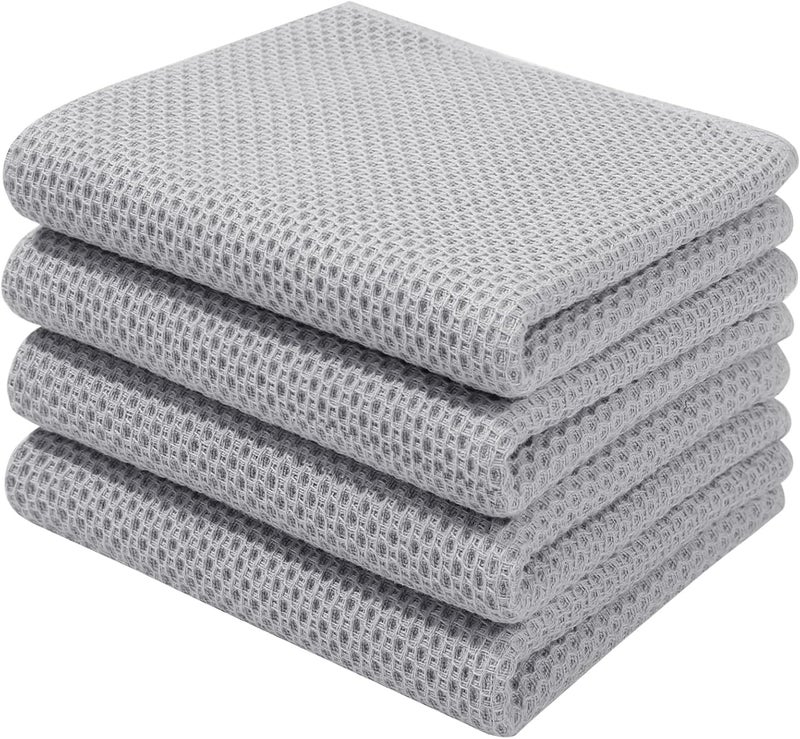 Homaxy 100% Cotton Waffle Weave Kitchen Dish Towels, Ultra Soft Absorbent Quick Drying Cleaning Towel, 13x28 Inches, 4-Pack, Light Gray - Image 1