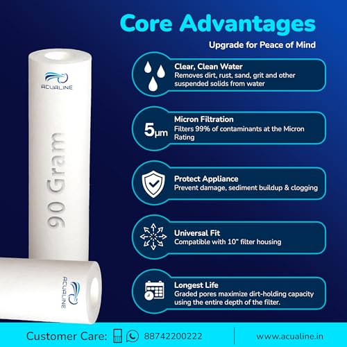 Acualine Spun Filter for Water Purifier 10 Inch 5 Micron 90g | High Density Pre Filter Cartridge for All Type of RO Water Purifier | BPA Free Water Filter Candles, Water Purifier Candle (Pack of 4) - Image 2