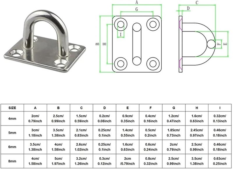 خطافات على شكل حرف U ثقيلة الوزن مقاس 8 مم من الفولاذ المقاوم للصدأ للتثبيت بالسقف لكرسي الأرجوحة والنباتات المعلقة - Image 3