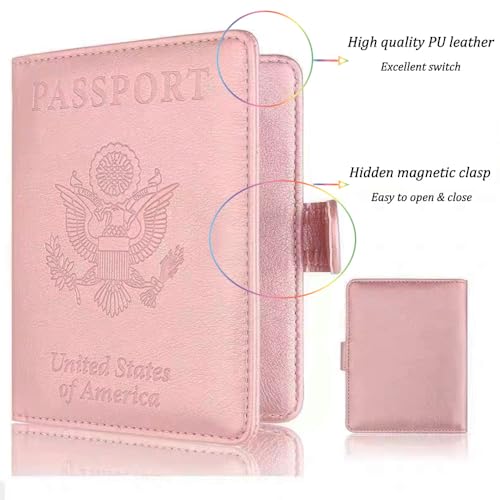 ZYAQUDEC RFID Blocking Passport Holder - PU Leather Travel Wallet for Men Women, Credit Card Slots & Passport Case, Slim Lightweight Organizer for International Travel, (pink) - Image 3