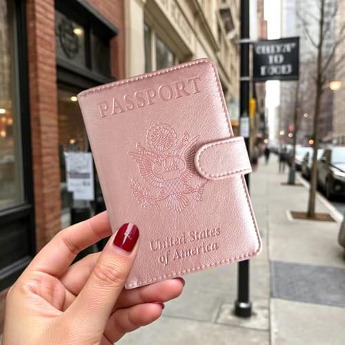 ZYAQUDEC RFID Blocking Passport Holder - PU Leather Travel Wallet for Men Women, Credit Card Slots & Passport Case, Slim Lightweight Organizer for International Travel, (pink) - Image 2